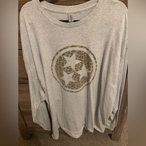Gildan Light Gray Long Sleeve Tee with Subtle Olive Graphic